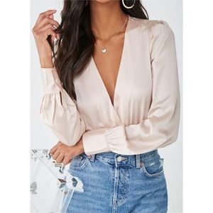 Champagne Satin Surplice Bodysuit